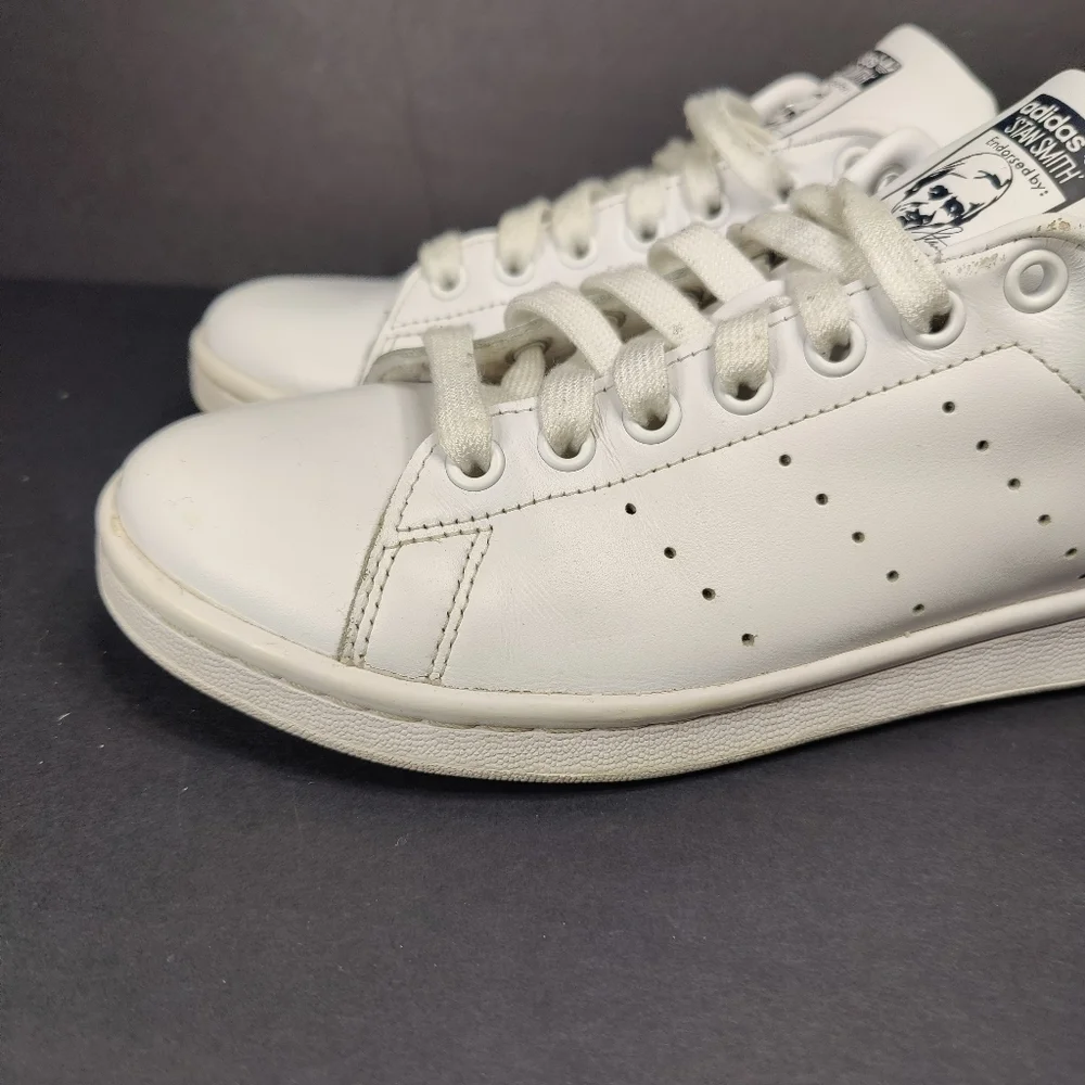 Adidas Men Stan Smith Round Toe Casual White Leather Sneaker Classic Shoe Sz 7.5